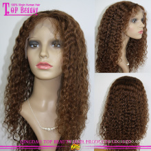 Melhor qualidade cabelo humano peruca cheia do laço #4 mongol Kinky Curly